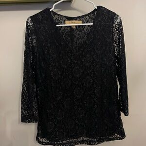 MOTTO Brand Women’s Black Floral Lace Blouse Shirt 2/4 Sleeve Size Small